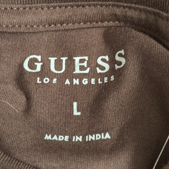 Guess Dark Brown Tee with Orange Floral Design men’s Large - Picture 3 of 4